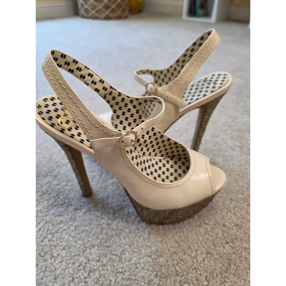 Jessica Simpson Eddy Cream Leather Platform Peep Toe Slingback Pumps JS-ED 7.5B